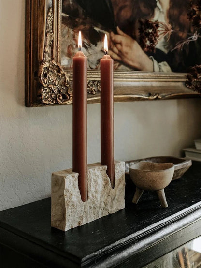 Luxury Double Travertine Candle Holder Decor 