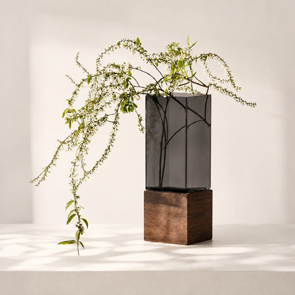 Luxury Modern Glass Vase / Minimalist Wood Base Decor