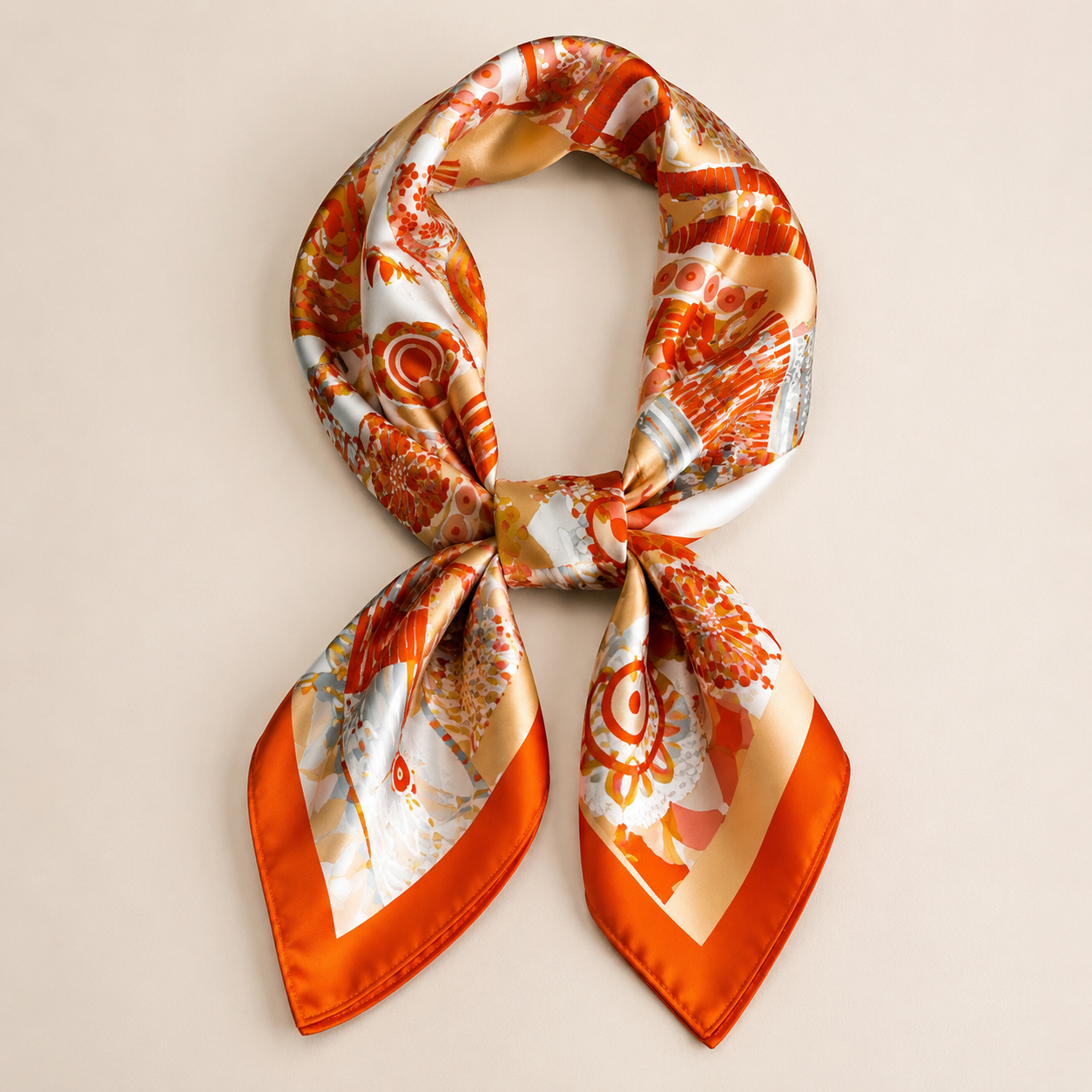 Luxury Satin Square Scarf for Women – Geometric Print Silk Feel Neck & Hair Scarf (70 × 70 cm)
