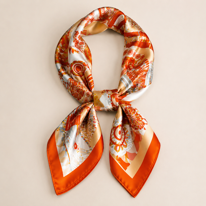 Luxury Satin Square Scarf for Women – Geometric Print Silk Feel Neck & Hair Scarf (70 × 70 cm)