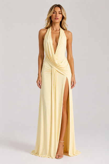 Élise Backless Halter Maxi Dress
