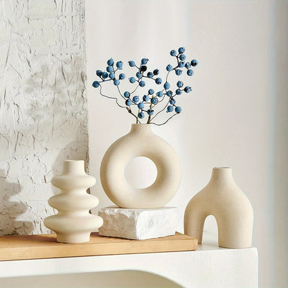 Sculpted Harmony Ceramic Vase Trio