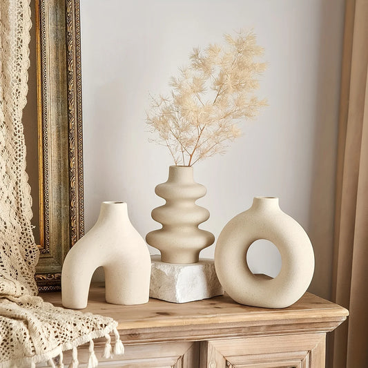 Sculpted Harmony Ceramic Vase Trio