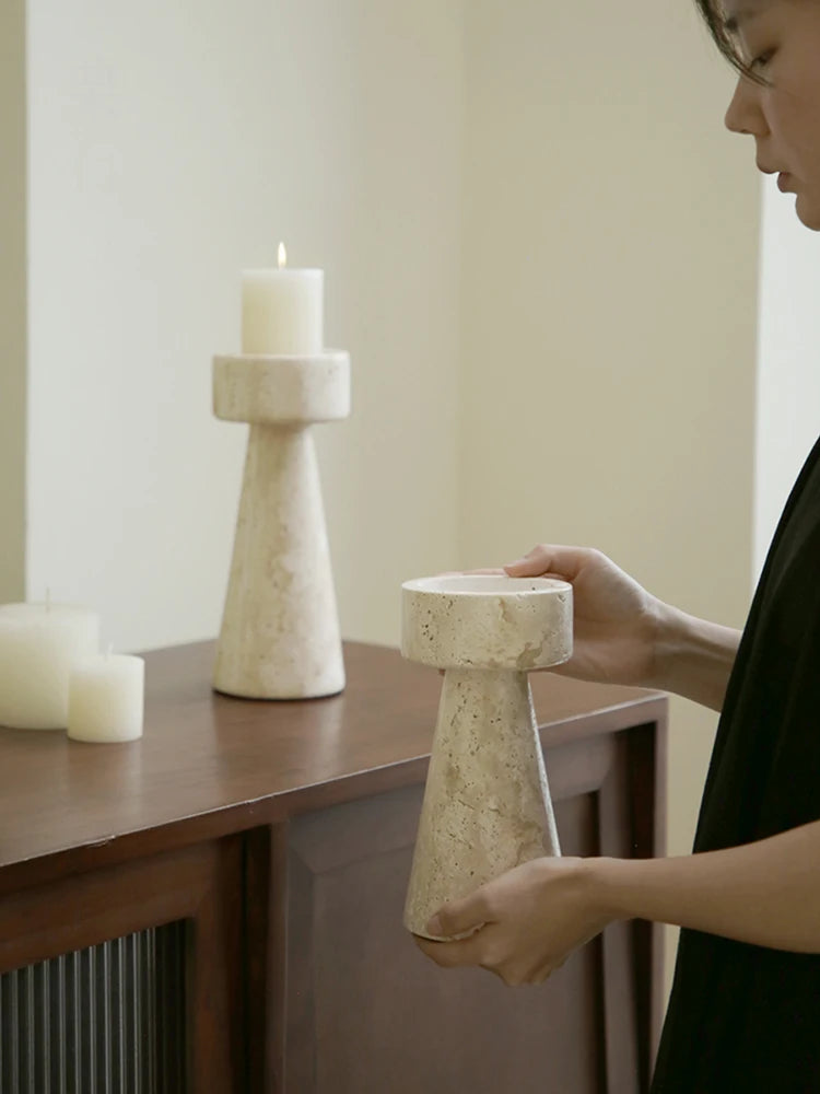 Luxury Travertine Stone Candle Holder /Minimalist Decor