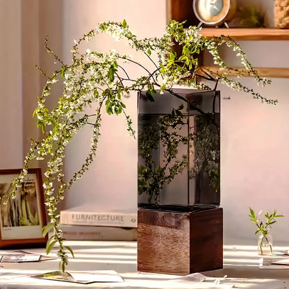 Luxury Modern Glass Vase / Minimalist Wood Base Decor