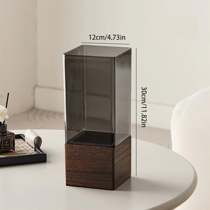 Luxury Modern Glass Vase / Minimalist Wood Base Decor