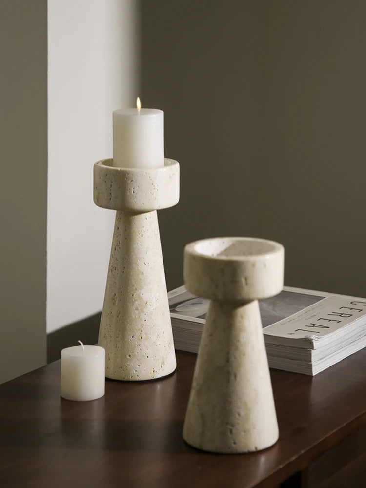 Luxury Travertine Stone Candle Holder /Minimalist Decor