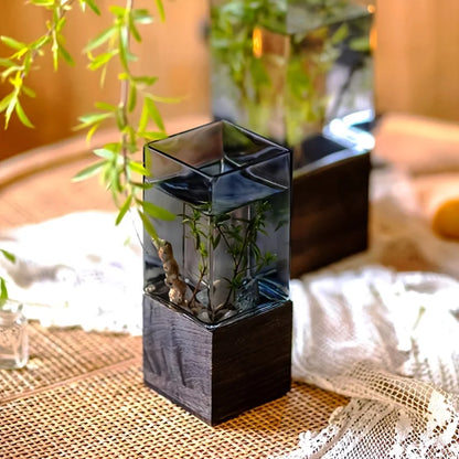 Luxury Modern Glass Vase / Minimalist Wood Base Decor