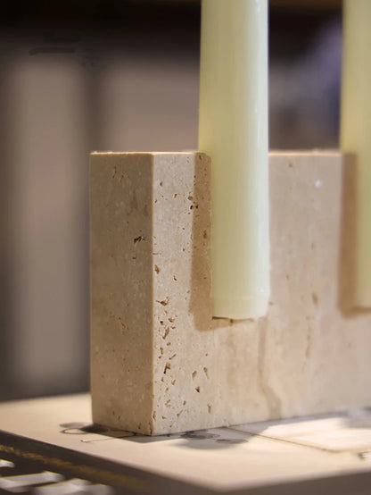Luxury Double Travertine Candle Holder Decor 