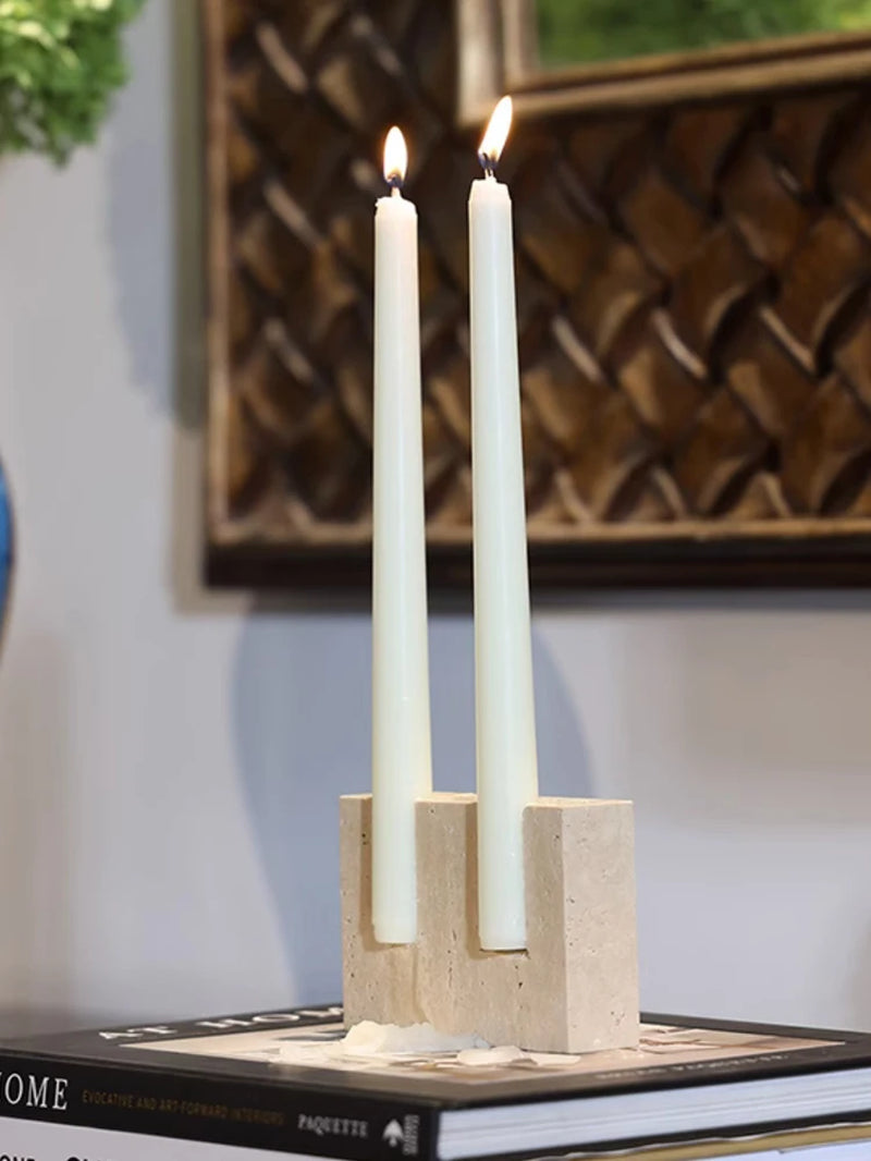 Luxury Double Travertine Candle Holder Decor 